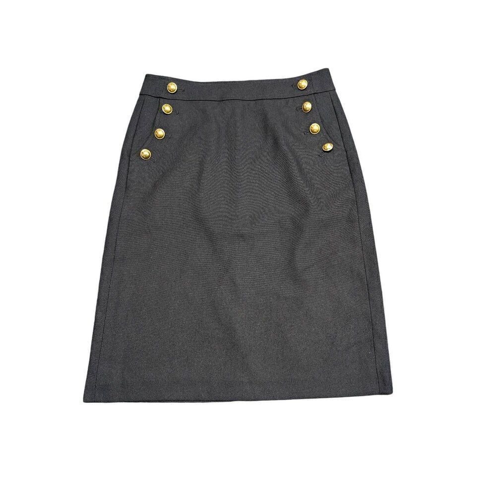 Ann Taylor Loft Women Black Straight Fit Decorative Button Zip Pencil Skirt 4